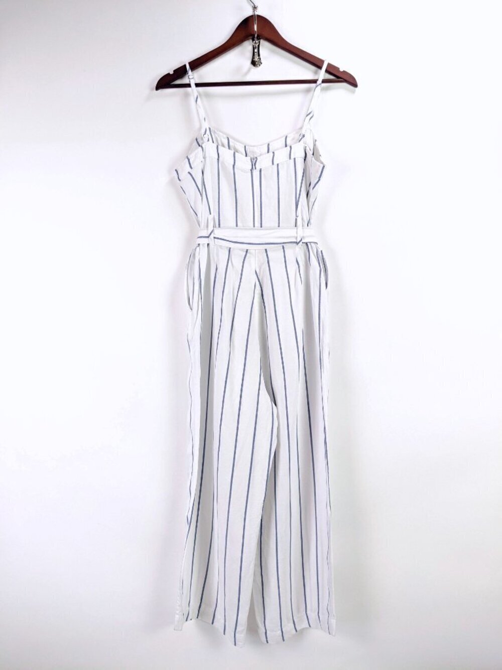 RAILS Harper Jumpsuit Spaghetti Strap Belted Linen Blend Striped Pattern Size L - Picture 9 of 14